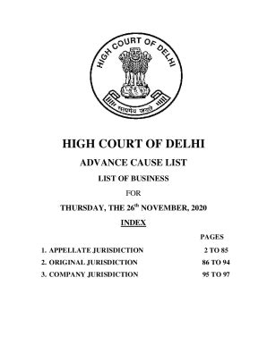 Fillable Online advance cause list - HIGH COURT OF DELHI Fax Email ...