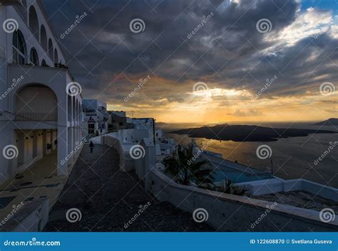 Pink Sunset Over the White City of the Island of Santorini. Greece Editorial Image - Image of ...