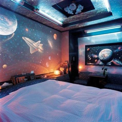 Bedroom , Outer Space Themed Bedroom : Great Space Themed Bedroom With Outer Wallpaper And Led ...