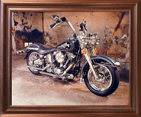 Harley Davidson Black Motorcycle Mahogany Framed Picture Art Print (18x22)