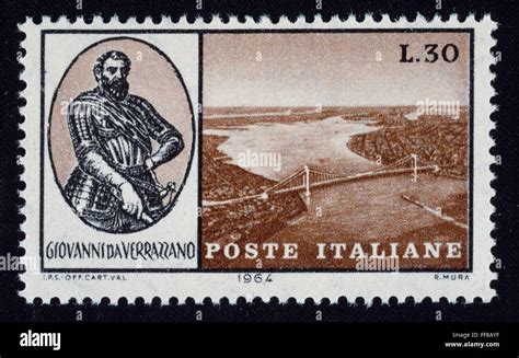 GIOVANNI DA VERRAZZANO /n(c1485-c1528). Florentine navigator. On an Italian postage stamp, with ...