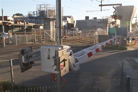 Folding tip boom barriers installed at the Murrumbeena Road level crossing - Wongm's Rail Gallery