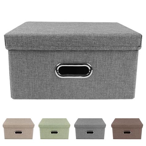 Collapsible Fabric Storage Bin With Handle Lid Foldable Box Linen Large ...