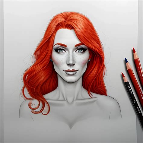 perfect beautiful redhead freckled young woman, Pencil Sketch - Arthub.ai