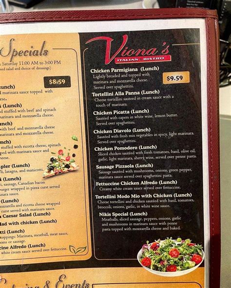 Menu at Viona’s Italian Bistro restaurant, Overland Park