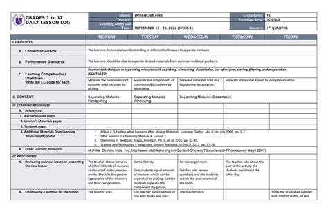 DLL Science 6 Q1 W4 - fgbnzdnh - GRADES 1 to 12 DAILY LESSON LOG School ...