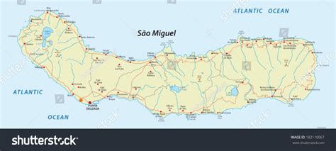 Sao Miguel Island, Azores Map Stock Vector Illustration 182110067 ...