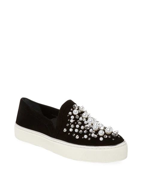 Stuart Weitzman Pearl & Crystal Slip-on Sneakers in Black | Lyst