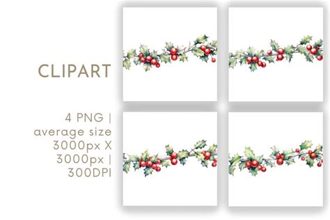 Christmas Holly Garland Clipart | Watercolor PNG