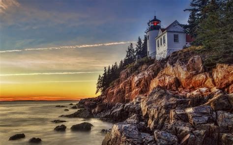 Download HDR Man Made Bass Harbor Lighthouse HD Wallpaper