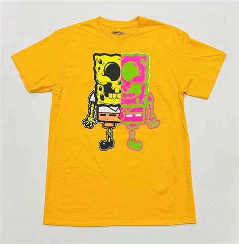 NICKELODEON SPONGEBOB SQUAREPANTS Split Skeleton Pink Green Yellow T-Shirt Men L $19.99 - PicClick