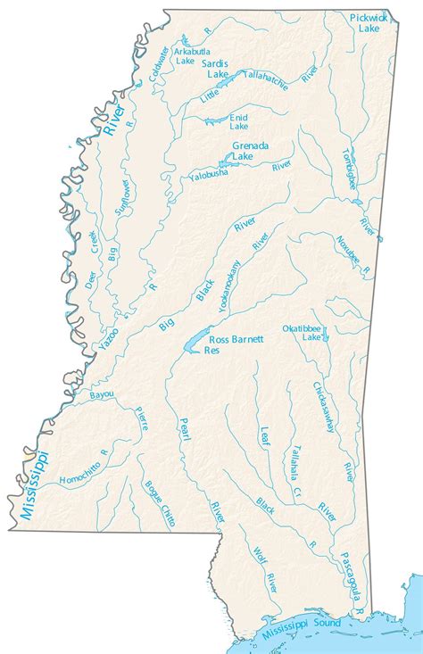 Mississippi Lakes and Rivers - Large MAP Vivid Imagery-12 Inch BY 18 Inch Laminated Poster With ...