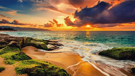 4K, sunlight, sunset, beach, sea, nature, clouds, long exposure, panoramas, landscape, sky, HD ...