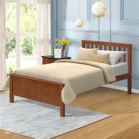 Twin Platform Wood Bed with Headboard and Footboard, Platform Bed Frame ...