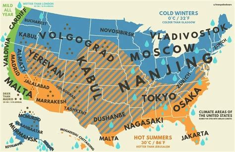 US climates with equivalent cities around the world : r/MapPorn