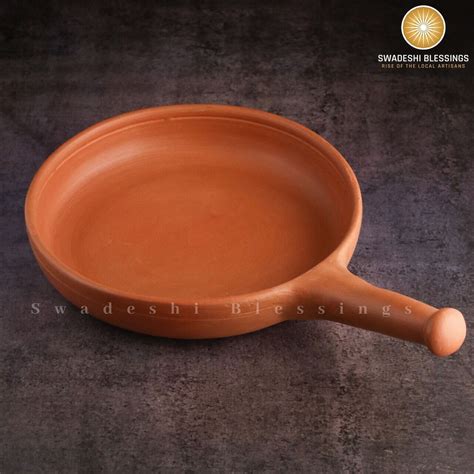 Unglazed Clay Frying Pan/ Earthen Wok/ Clay Skillet, 10 Inches/ Swadeshi Blessings Exclusive ...