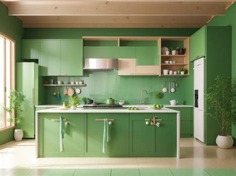 Premium Photo | Green Elegance Minimalist Interior Design with a Green ...