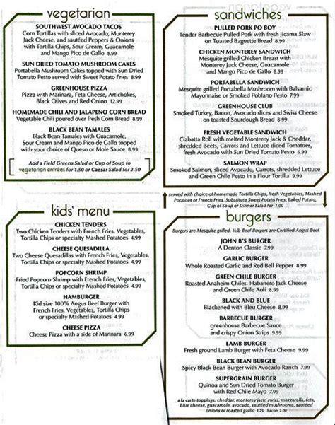 Menu at GreenHouse Restaurant, Denton