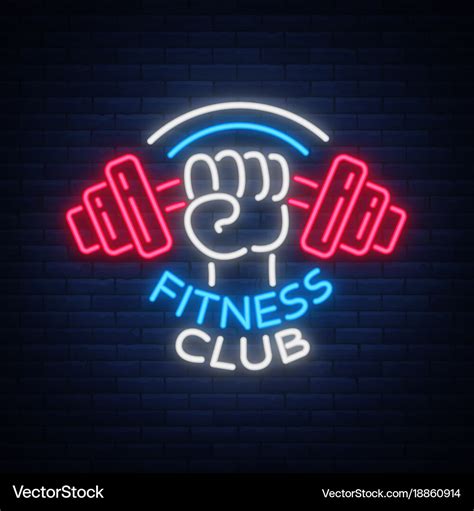 Fitness gym logo sign in neon style isolated Vector Image