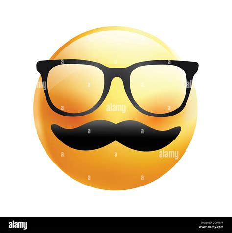 High quality emoticon on white background. Yellow face with mustaches ...