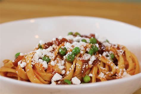 Pasta alla Chitarra with Pancetta and Peas - Kitchen & Craft