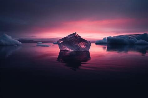 Premium AI Image | an iceberg floating in the water at sunset