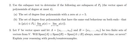 Solved 2. Use the subspace test to determine if the | Chegg.com | Chegg.com