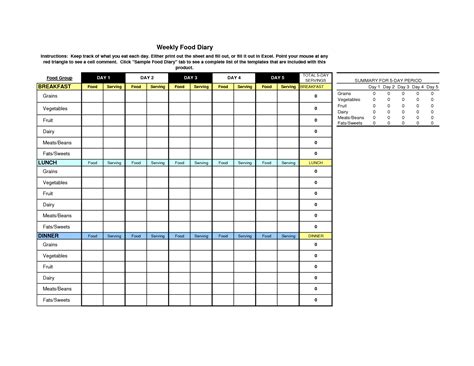 Weekly Food Diary | Nutrition facts label, Food diary, Food diary template