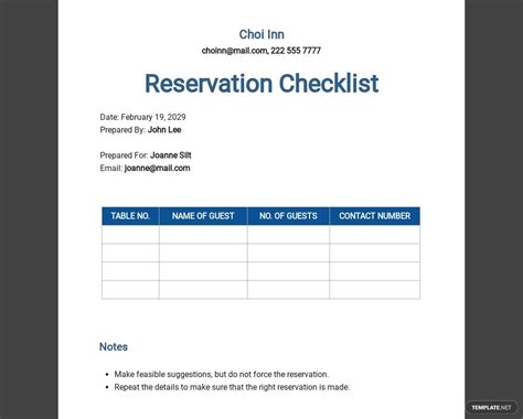 Restaurant Table Reservation Checklist Restaurant Tab - vrogue.co