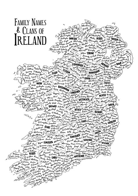 A4 Illustrated Map of Ireland Irish Surnames and Ancestry Wall Art Art Print Irish Family Gift ...