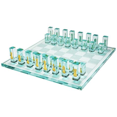 Kiln-Formed Art Glass Chess Set with 24-Karat Gold Game Pieces | Glass chess set, Glass chess ...