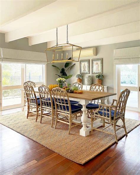 Coastal Farmhouse Dining Room Idea With Warm Wool Rug - Soul & Lane