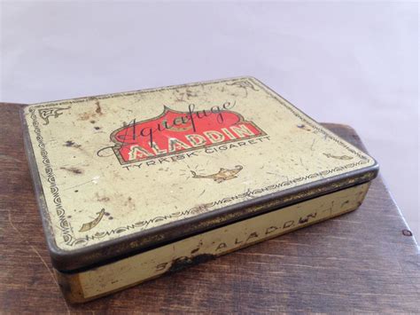 Antique tobacco tin box Aladdin Old Turkish tobacco container Vintage ...