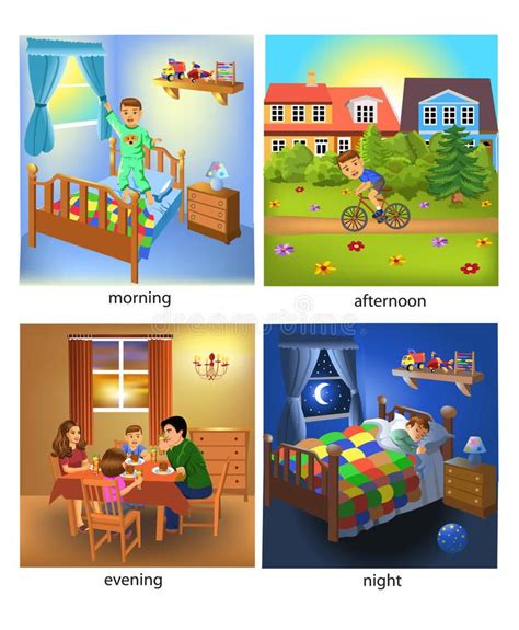 Four times of the day: morning, afternoon, evening and night. Vector illustratio #Sponsored , # ...