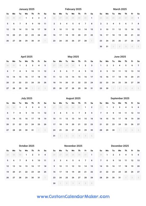 Printable Yearly Calendar 2025 - Full Year at a Glance