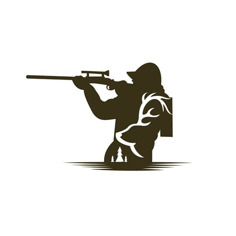 The hunter's black silhouette, Shooter with rifle, hunter club, deer ...