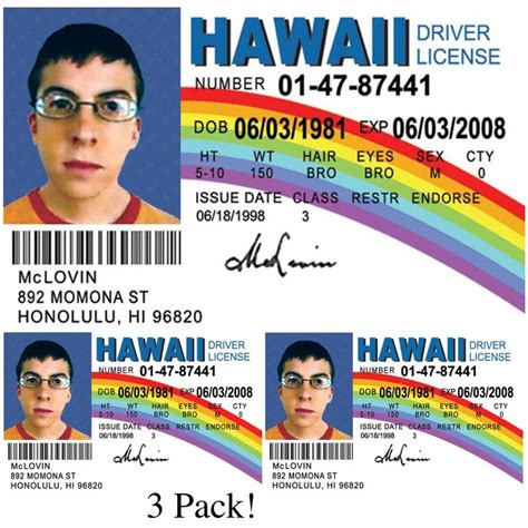 bA1 Gag Gifts - Fun McLovin Joke License ID Card 3 Pack - Funny Gag ...