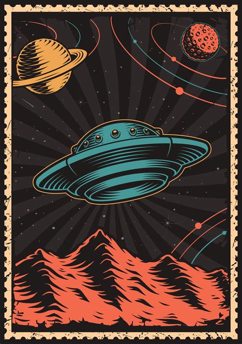 Vintage UFO poster with flying saucer. 17459875 Vector Art at Vecteezy