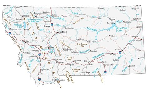 Montana State Map - Places and Landmarks - GIS Geography