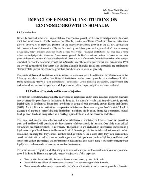 Financial Institution on Economic Growth in Somalia