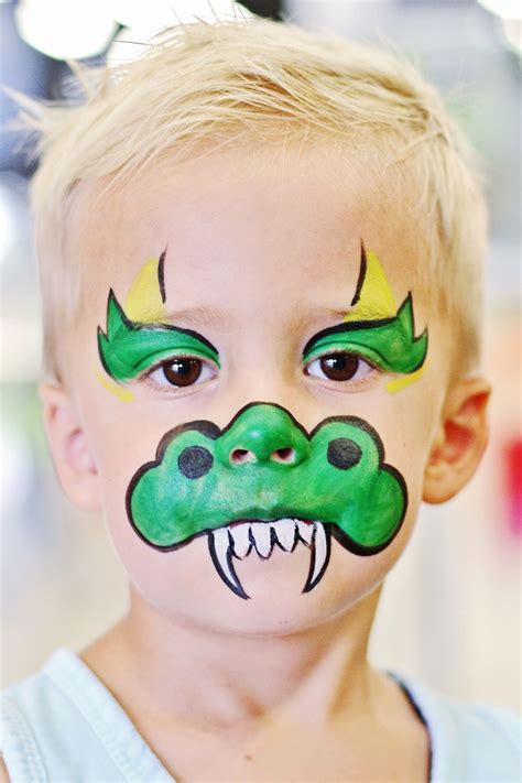 Cute Green Dragon Face Painting