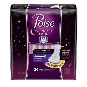 46995 Poise Overnight Incontinence Pads,6 Ultimate Absorbency large 24 ...