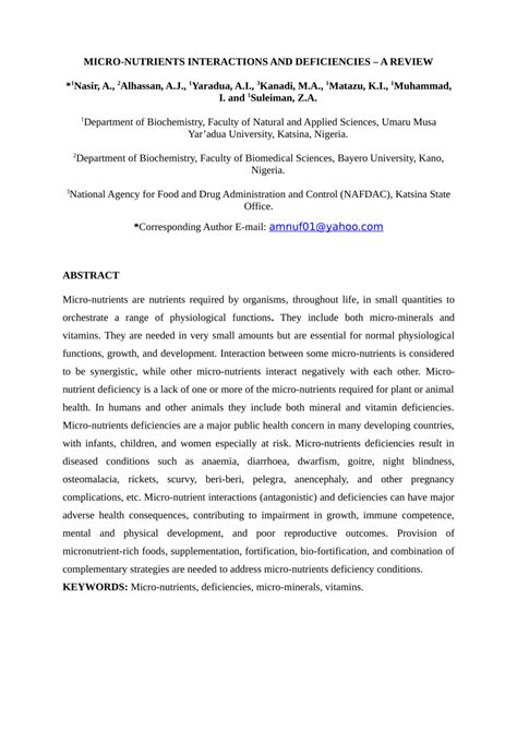 (PDF) micro-nutrients interactions and deficiencies: a reviiew