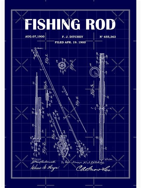 "1900 Fishing Reel Patent - Fishing Rod patent blueprint- vintage drawing art- black chalkboard ...