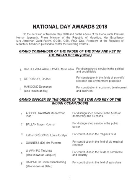 2018 National Day Awardees