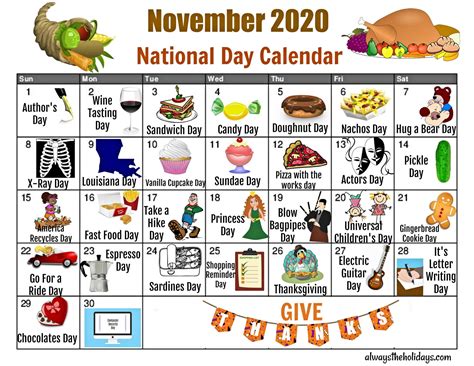 November National Day Calendar - Free Printable Calendars in Printable ...