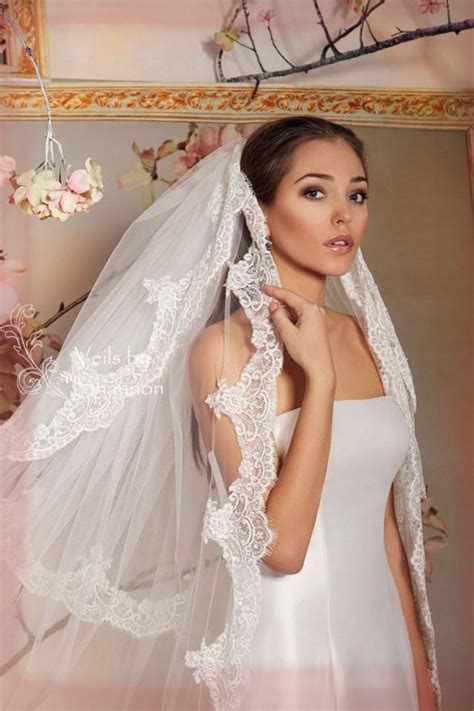 2 Tier Cathedral Lace Veil With Detachable Elbow Length Blusher ...