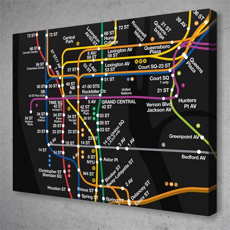 NYC Subway Lines Map Manhattan Brooklyn pop art modern black wall art ...