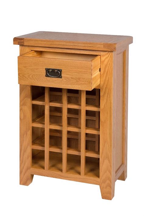 Country Oak Wine Rack Cabinet With Drawer | Fully Assembled