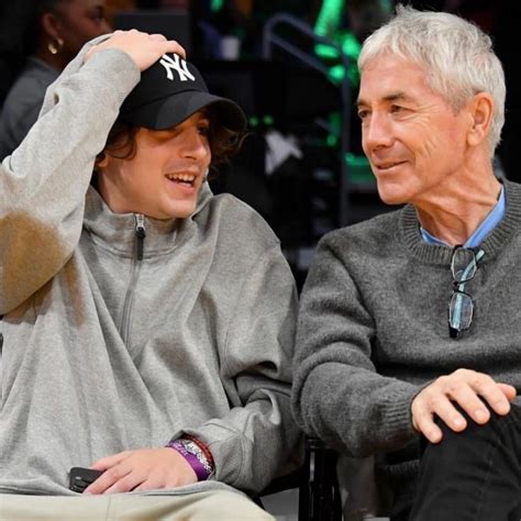 Timothee Chalamet and his father Marc Chalamet attend a basketball game ...